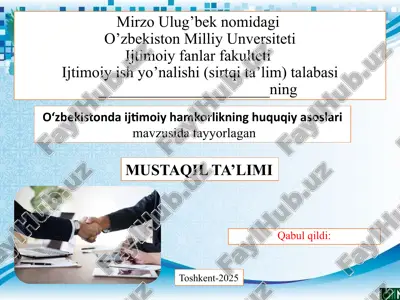 o‘zbekistonda ijtimoiy hamkorlikning huquqiy asoslari — PPTX