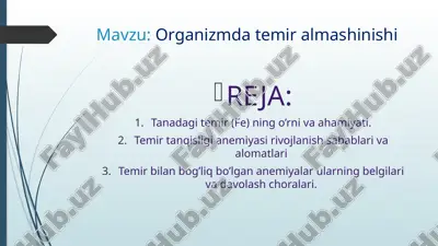 organizmda temir almashinishi — PPTX