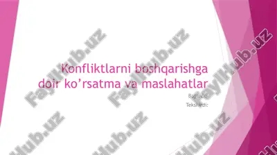 konfliktlarni boshqarishga doir ko’rsatma va maslahatlar — PPTX