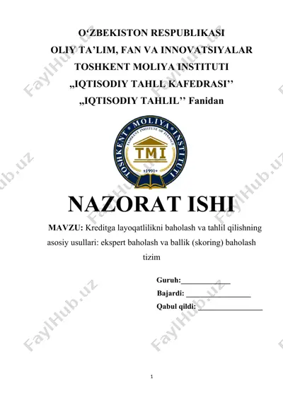 kreditga layoqatlilikni baholash va tahlil qilishning asosiy usullari — DOCX