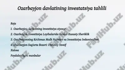 ozarbayjon davlatining investitsiya siyosati — PPTX