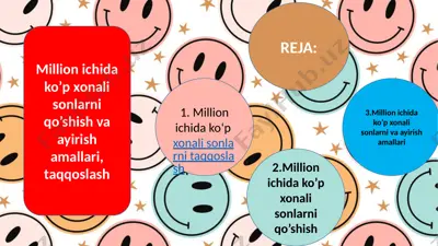 million ichida ko’p xonali sonlarni qo’shish va ayirish amallari, taqqoslash — PPTX