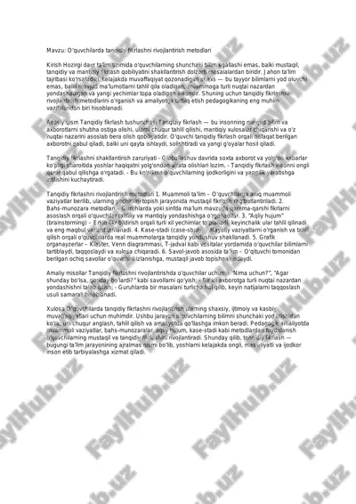 tanqidiy fikrlashni rivojlantirish metodlari — PDF