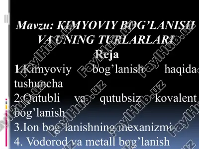 kimyo bo'limiga oid darslik — PPTX