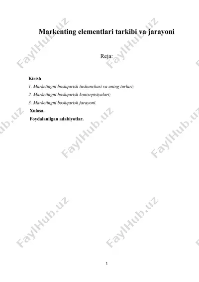 markenting elementlari tarkibi va jarayoni — DOCX