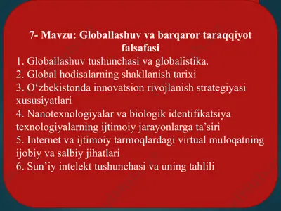globallashuv va barqaror taqqiyot falsafasi — PPTX