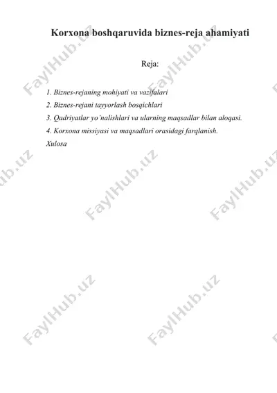 korxona boshqaruvida biznes-reja ahamiyati — DOCX
