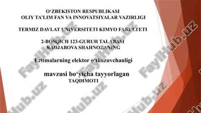 eritmalar ning elektro o‘tkazuvchanligi mavzusiga oid taqdimot — PPTX