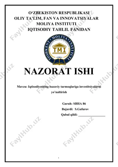 iqtisodiyotning bazaviy tarmoqlariga investitsiyalarni — DOCX