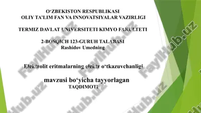 elektroliterlarning elektro‘tkazuvchanligi mavzusidagi taqdimot — PPTX