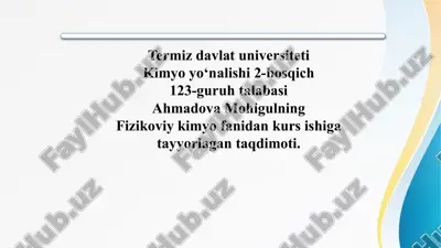 galvanik element termodinamikasi taqdimoti — PPTX