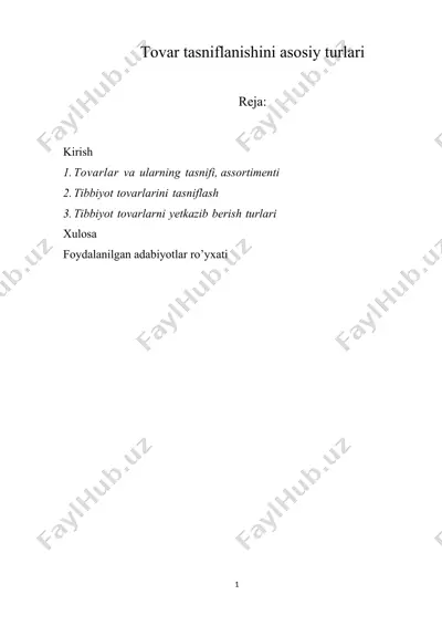 tovar tasniflanishini asosiy turlari — DOCX