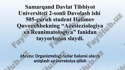 samarqand davlat tibbiyot universiteti 2-sonli davolashishi 505-guruh talabasi — PPTX