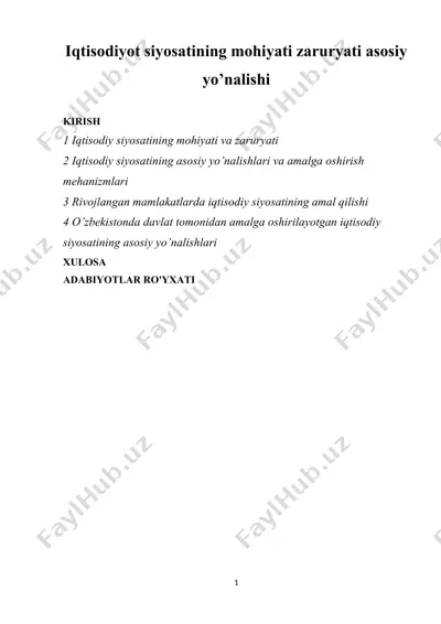 iqtisodiyot siyosatining mohiyati zaruryati asosiy yo’nalishi — DOCX