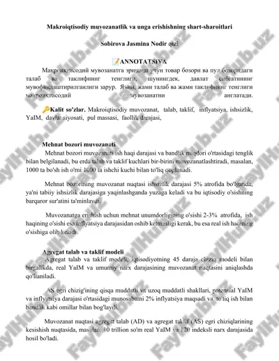 mehnat bozori muvozanati — DOCX