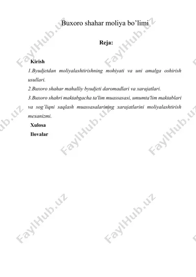 buxoro shahar moliya bo’limi (amaliyot) hisobot — DOCX