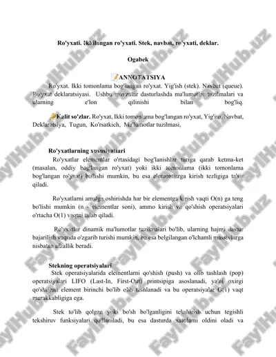 ro'yxatlar elementlar o'rtasidagi bog'lanishlar turiga qarab — DOCX