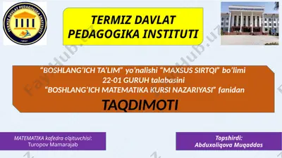 matematikadan boshlang’ich tushunchalar — PPTX
