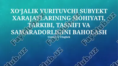 xo‘jalik yurituvchi subyekt xarajatlarining mohiyati, tarkibi, tasnifi va samaradorligini baholash — PPTX