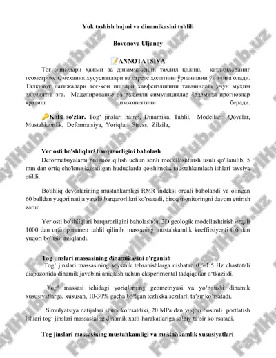 yuk tashish hajmi va dinamikasini tahlili — DOCX