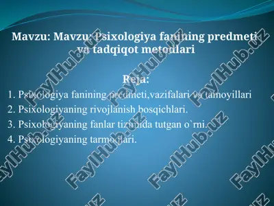 psixologiyafanining predmeti va tadqiqot metodlari — PPTX