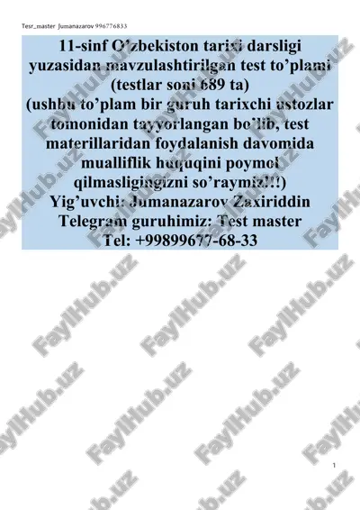 tarix darsligi test to'plami — DOC