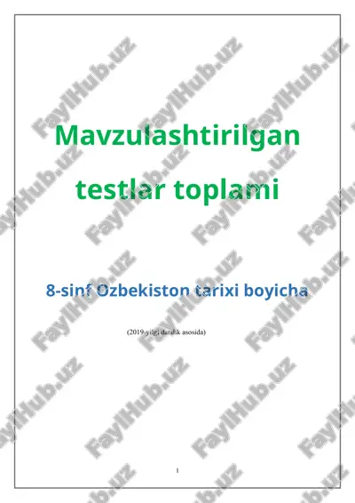 8-sinf o'zbekiston tarixi bo'yicha testlar to'plami — DOC