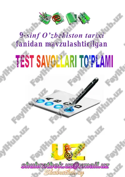 9-sinf o’zbekiston tarixi fanidan mavzulashtirilgan test savollari — PDF