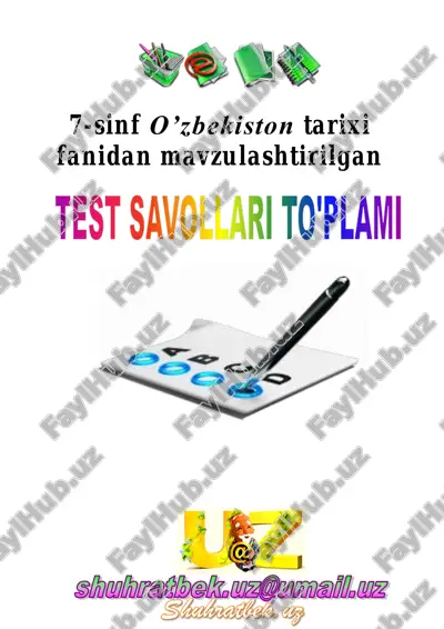 7-sinf o'zbekiston tarixi fanidan mavzulashtirilgan test savollari to'plami — PDF