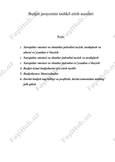 budjet jarayonini tashkil etish asoslari — DOC