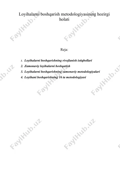 loyihalarni boshqarish metodologiyasining hozirgi holati — DOC