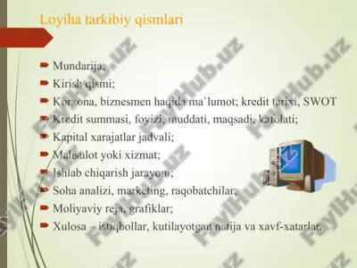 loyiha tarkibiy qismlari — PPT