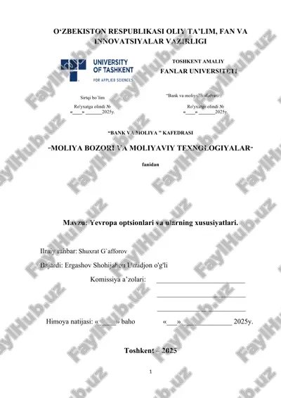 yevropa optsionlari va ularning xususiyatlari — DOCX