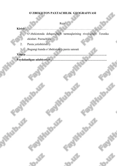 o`zbekiston paxtachilik geografiyasi — DOC