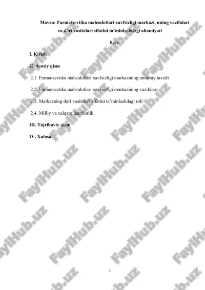 farmatsevtika mahsulotlari xavfsizligi markazi — DOCX