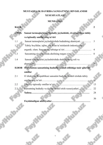 mustaqillik davrida sanoatning rivojlanish xususiyatlari — DOC