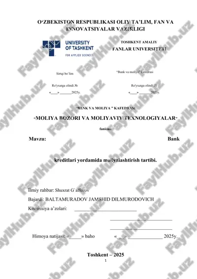 bank kreditlari yordamida moliyalashtirish tartibi — DOCX