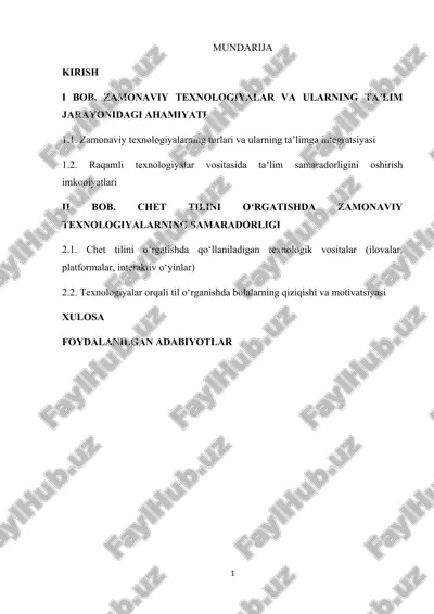 zamonaviy texnologiyalar va ularning taʼlim jarayonidagi ahamiyati — DOCX