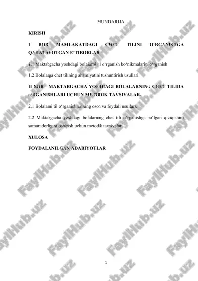 maktabgacha yoshdagi bolalarni til o‘rganish — DOCX