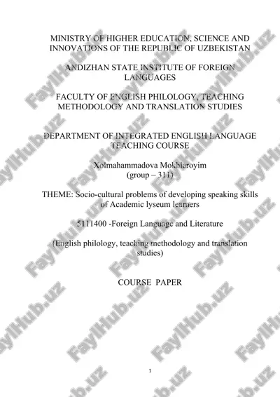 socio-cultural problems of developing speaking skills of academic lyceum learners — DOCX
