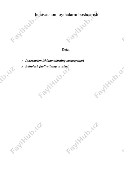 innovatsion loyihalarni boshqarish — DOC