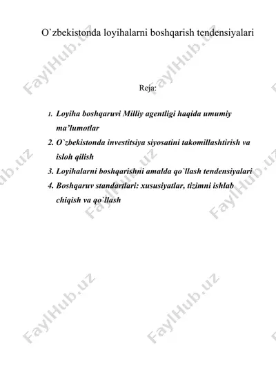 o`zbekistonda loyihalarni boshqarish tendensiyalari — DOC