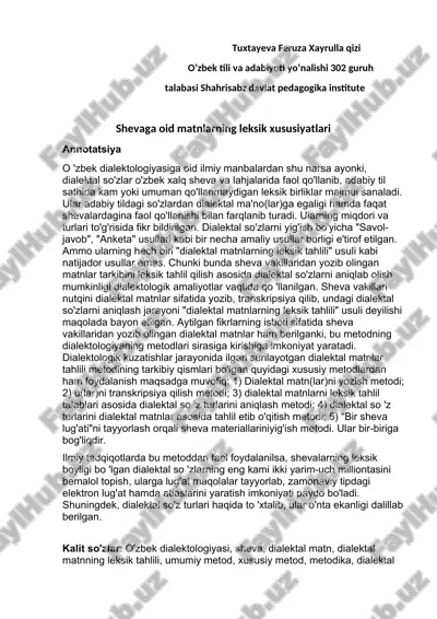 dialektal so'zlarni yig'ish bo'yicha "savol-javob", "anketa" — DOCX