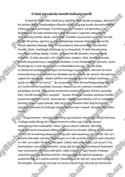 oʻzbek shevalarida fonetik hodisalar tasnifi — DOCX