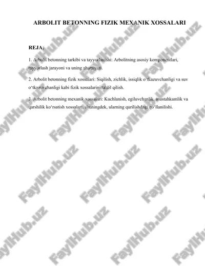 arbolit betonning fizik mexanik xossalari — DOCX