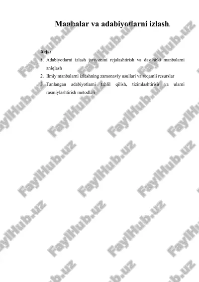manbalar va adabiyotlarni izlash — DOCX