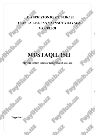 emlash kalendar rejasini tuzish asoslari — DOCX