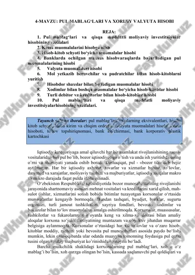 pul mablag‘lari va xorijiy valyuta hisobi — DOCX