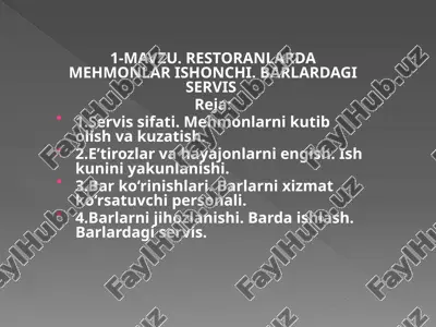 restoranlarda mehmonlar ishonchi — PPTX