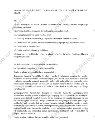 davlat byudjeti daromadlari va pul mablag‘larining hisobi — DOCX